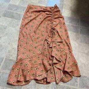 NWT Max Studio Pink Floral Ruched Ruffle Midi Skirt